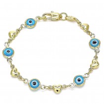 Gold Filled Greek Eye and Heart Design Fancy Bracelet Turquoise Resin Finish Golden Tone