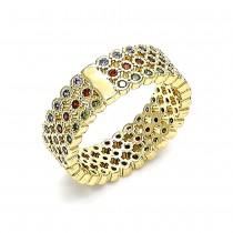 Gold Filled Multi Stone Ring With Multicolor Micro Pave Polished Finish Golden Tone