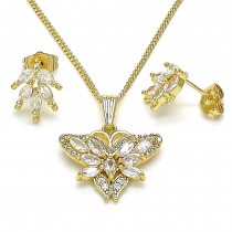 Gold Filled Earring and Pendant Set Butterfly Design With White Cubic Zirconia and White Micro Pave Polished Finish Golden Tone