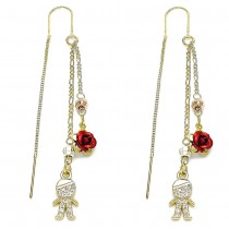 Gold Filled Threader Earrings Little Boy Design With Multicolor Micro Pave Polished Finish Tri Tone