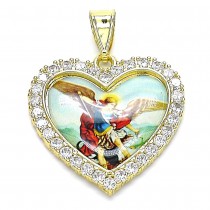 Gold Filled Religious Pendant Angel and Heart Design With White Cubic Zirconia Polished Finish Golden Tone
