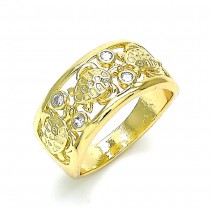 Gold Filled Multi Stone Ring Turtle Design With White Cubic Zirconia Polished Finish Golden Tone