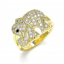 Gold Filled Multi Stone Ring Elephant Design With White and Black Micro Pave Polished Finish Golden Tone