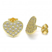 Gold Filled Stud Earrings Heart Design With White Cubic Zirconia Polished Finish Golden Tone