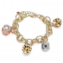 Gold Filled Fancy Bracelet With White Cubic Zirconia Polished Finish Tri Tone