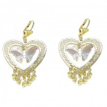 Gold Filled Long Earring Butterfly and Heart Design Polished Finish Tri Tone