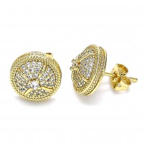 Gold Filled Stud Earring with White Cubic Zirconia and White Micro Pave Polished Golden Tone