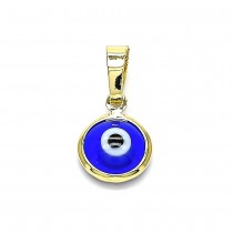Gold Filled Fancy Pendant Greek Eye Design Blue Resin Finish Golden Tone