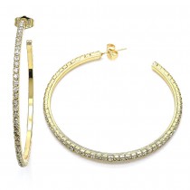 Gold Filled Stud Hoop Earrings 55mm with White Crystal Polished Golden Tone