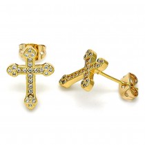 Gold Filled Stud Earring Cross Design Polished Finish Golden Tone