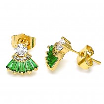 Gold Filled Stud Earrings with Green and White Cubic Zirconia Polished Golden Tone
