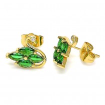 Gold Finish Stud Earring Swan Design with Green and White Cubic Zirconia Polished Golden Tone