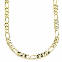 Gold Finish 20" Basic Necklace Figaro Design Polished Golden Tone