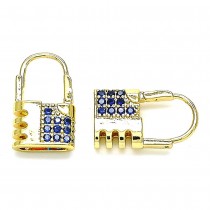 Gold Filled Small Hoop Lock Design With Sapphire Blue Micro Pave Polished Finish Golden Tone