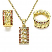 Gold Filled Earring and Pendant Set Elephant Design With Garnet Micro Pave Polished Finish Golden Tone
