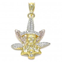 Gold Filled Religious Pendant Leaf Design With White Crystal Polished Finish Tri Tone