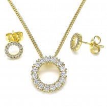 Gold Filled Earring and Pendant Set With White Cubic Zirconia Polished Finish Golden Tone