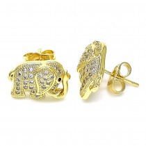 Gold Filled Stud Earring Elephant Design With White and Ruby Micro Pave Polished Finish Golden Tone