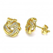 Gold Filled Love Knot Design Stud Earrings With White Micro Pave Polished Finish Golden Tone