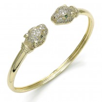 Gold Filled Individual Bangle With White Micro Pave and Green Cubic Zirconia Polished Finish Golden Tone