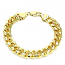 Gold Finish Basic Bracelet Miami Cuban Design Polished Golden Tone