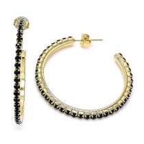 Gold Filled Stud Hoop Earrings 35mm with Black Crystal Polished Golden Tone