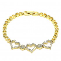 Gold Filled Fancy Bracelet Heart Design With White Micro Pave Polished Finish Golden Tone