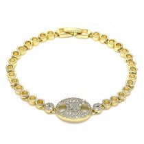 Gold Filled Fancy Bracelet Puff Mariner Design With White Micro Pave Polished Finish Golden Tone