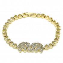 Gold Filled Basic Bracelet Elephant and Heart Design With White Cubic Zirconia Polished Finish Golden Tone