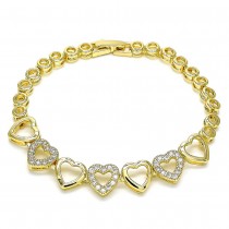 Gold Filled Fancy Bracelet Heart Design With White Cubic Zirconia Polished Finish Golden Tone