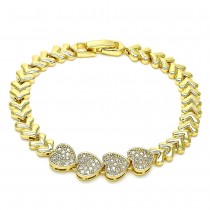 Gold Filled Fancy Bracelet Heart Design With White Cubic Zirconia Polished Finish Golden Tone