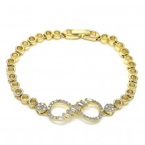 Gold Filled Fancy Bracelet Infinite Design With White Cubic Zirconia Polished Finish Golden Tone
