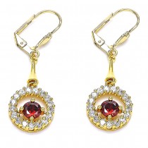 Gold Filled Long Earrings with Garnet and White Cubic Zirconia Polished Golden Tone