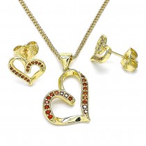 Gold Filled Earring and Pendant Adult Set Heart Design With Garnet Micro Pave Polished Finish Golden Tone
