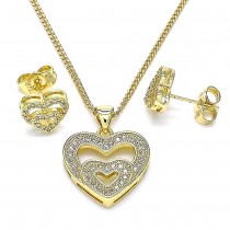 Gold Filled Earring and Pendant Set Heart Design With White Micro Pave Polished Finish Golden Tone