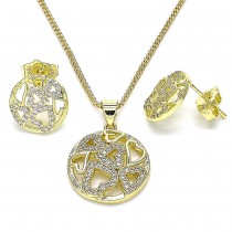 Gold Filled Earring and Pendant Set Heart Design With White Micro Pave Polished Finish Golden Tone