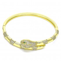 Gold Filled Individual Bangle Snake Design With White and Green Micro Pave Polished Finish Golden Tone
