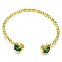 Gold Filled Individual Bangle with Green Cubic Zirconia and White Micro Pave Polished Golden Tone