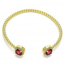 Gold Finish Individual Bangle with Garnet Cubic Zirconia and White Micro Pave Polished Golden Tone