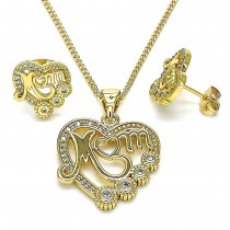 Gold Filled Earring and Pendant Set Heart Design With White Micro Pave Polished Finish Golden Tone