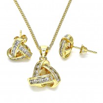 Gold Filled Earring and Pendant Set Love Knot Design With White Crystal Polished Finish Golden Tone