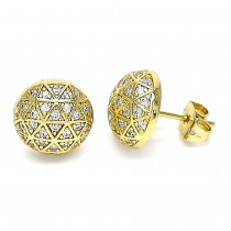 Gold Filled Stud Earring with White Micro Pave Polished Finish Golden Tone