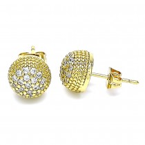 Gold Filled Stud Earring With White Micro Pave Polished Finish Golden Tone