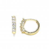 Gold Finish Huggie Hoop with White Cubic Zirconia Polished Golden Tone