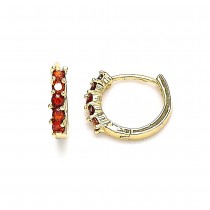Gold Finish Huggie Hoop with Garnet Cubic Zirconia Polished Golden Tone