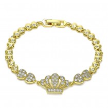 Gold Filled Fancy Bracelet Crown and Heart Design With White Micro Pav Polished Finish Golden Tone