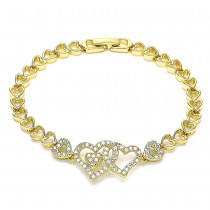 Gold Filled Fancy Bracelet Heart Design With White Micro Pave Polished Finish Golden Tone