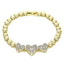 Gold Fancy Bracelet Heart Design With White Cubic Zirconia and White Micro Pave Polished Finish Golden Tone