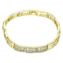 Gold Filled Fancy Bracelet Greek Key Design With White Micro Pave Polished Finish Golden Tone