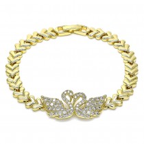 Gold Filled Fancy Bracelet Swan Design With White Cubic Zirconia and White Micro Pave Polished Finish Golden Tone
